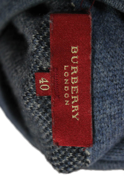 Burberry London Women Blue Plaid Wool Blend Basic Jacket Size 40