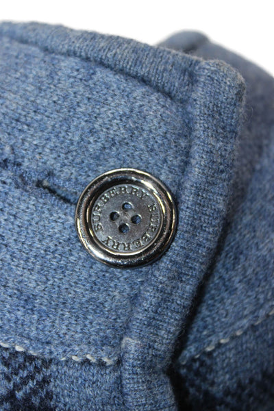 Burberry London Women Blue Plaid Wool Blend Basic Jacket Size 40