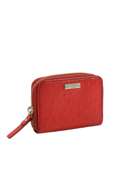 Kate Spade New York Womens Leather Ostrich Print Zip Around Coin Wallet Red