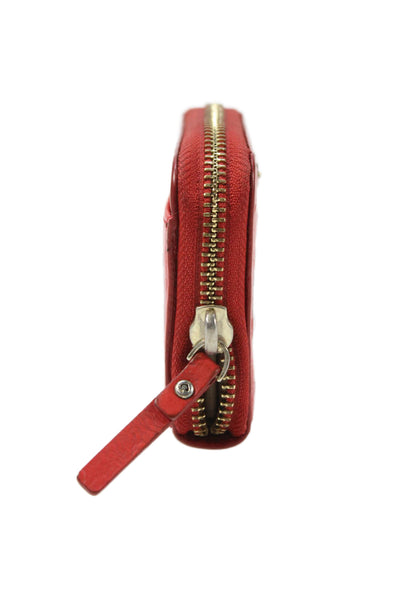 Kate Spade New York Womens Leather Ostrich Print Zip Around Coin Wallet Red
