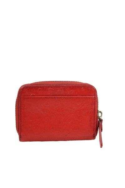 Kate Spade New York Womens Leather Ostrich Print Zip Around Coin Wallet Red