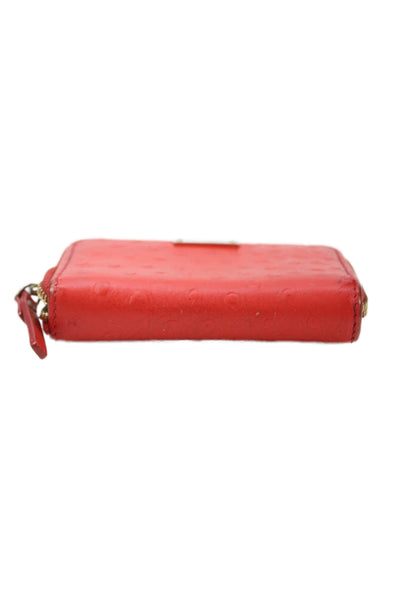 Kate Spade New York Womens Leather Ostrich Print Zip Around Coin Wallet Red