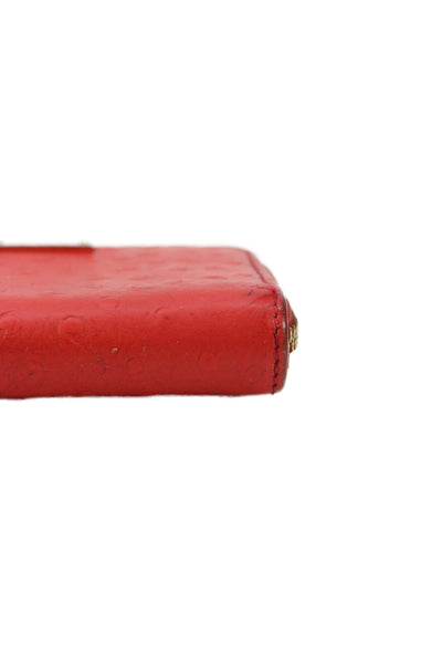 Kate Spade New York Womens Leather Ostrich Print Zip Around Coin Wallet Red