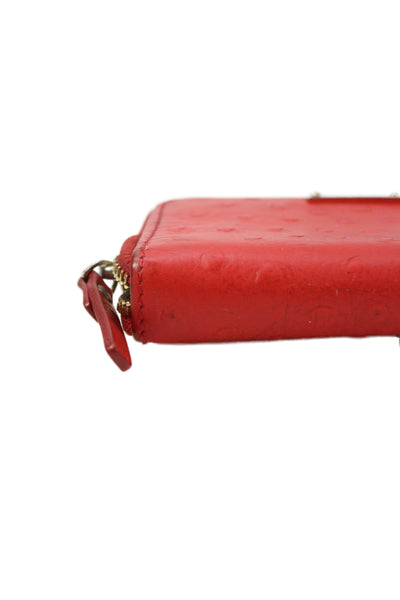 Kate Spade New York Womens Leather Ostrich Print Zip Around Coin Wallet Red