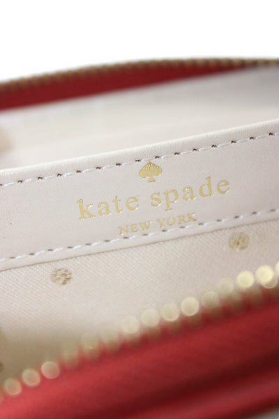 Kate Spade New York Womens Leather Ostrich Print Zip Around Coin Wallet Red