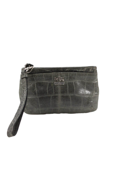Coach Womens Leather Crocodile Print Wristlet Handbag Grey