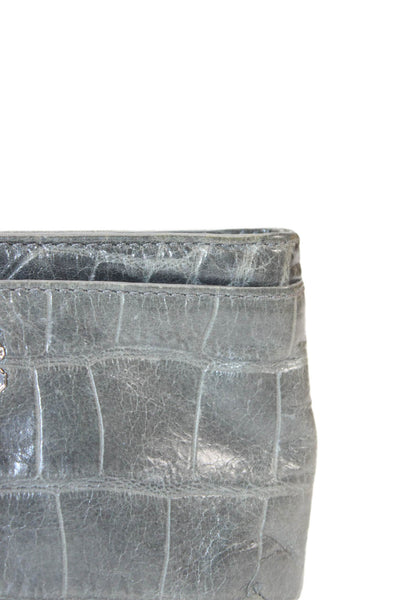 Coach Womens Leather Crocodile Print Wristlet Handbag Grey