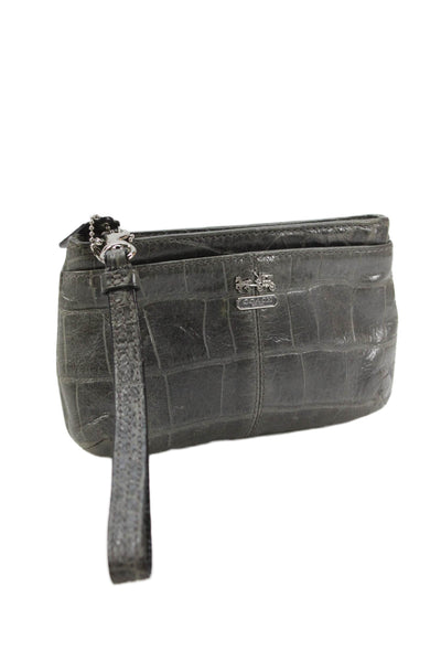 Coach Womens Leather Crocodile Print Wristlet Handbag Grey