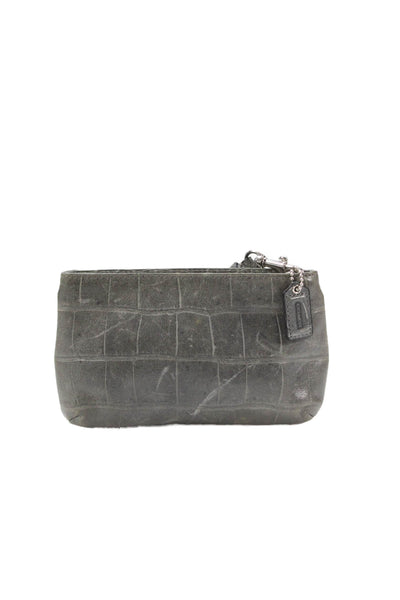 Coach Womens Leather Crocodile Print Wristlet Handbag Grey