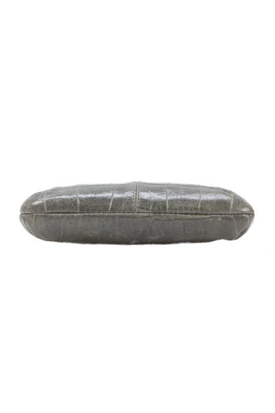 Coach Womens Leather Crocodile Print Wristlet Handbag Grey