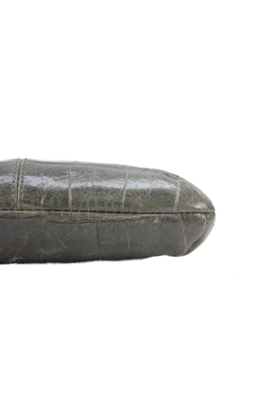Coach Womens Leather Crocodile Print Wristlet Handbag Grey