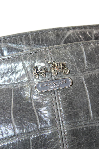 Coach Womens Leather Crocodile Print Wristlet Handbag Grey