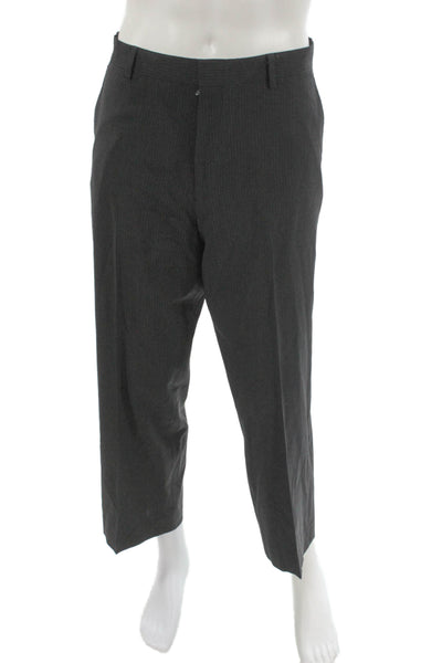 Calvin Klein Mens Dress Pants Gray Striped Wool Blend Zip Size 34