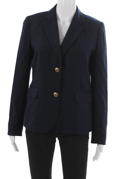 J Crew Womens Blazer Blue Button Front Long Sleeve Wool Blend Size 6