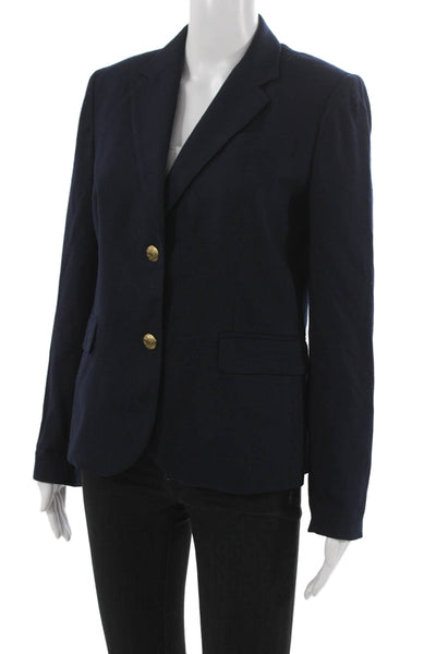 J Crew Womens Blazer Blue Button Front Long Sleeve Wool Blend Size 6