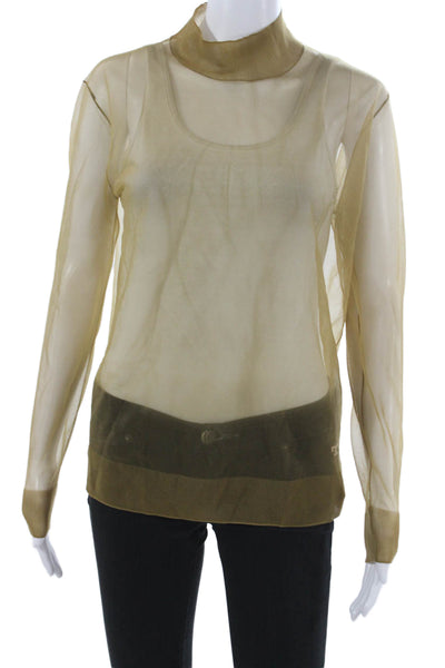 Tory Burch Womens Green Mock Neck Long Sleeve Basic Blouse Size XS Petite