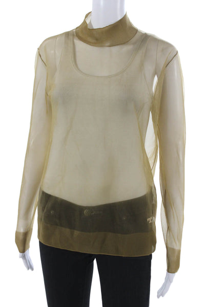 Tory Burch Womens Green Mock Neck Long Sleeve Basic Blouse Size XS Petite