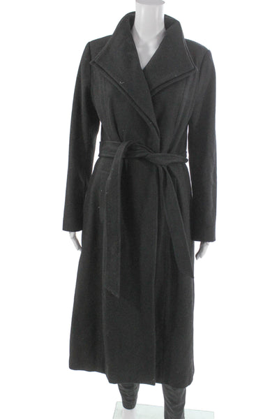 Kenneth Cole New York Womens Black Petite Overcoat Tie Long Sleeve Size S