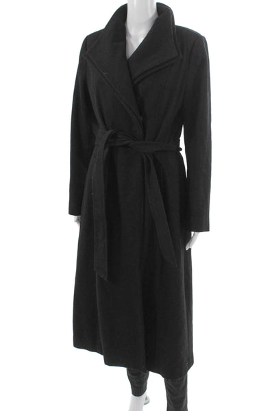 Kenneth Cole New York Womens Black Petite Overcoat Tie Long Sleeve Size S