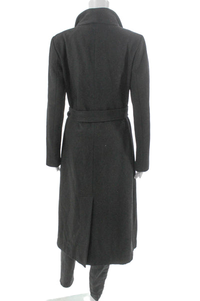 Kenneth Cole New York Womens Black Petite Overcoat Tie Long Sleeve Size S