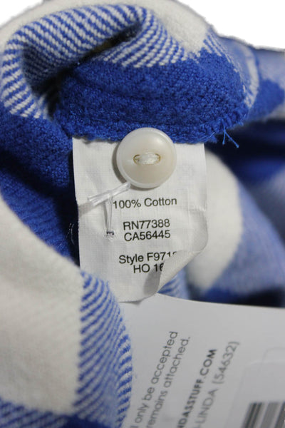 Madewell Women Plaid Collared Cotton Button-Up Shirt Blue Long Sleeve Size M