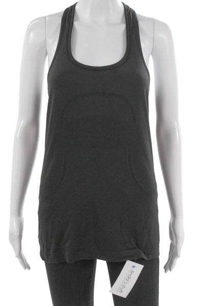 Lululemon Women Basic Black Tank Scoop Neck Geometric Polyester Size 8
