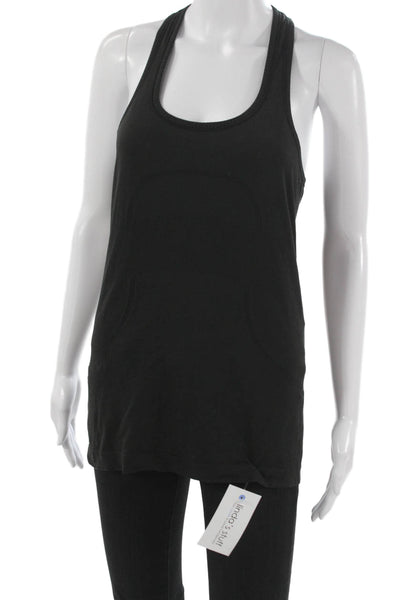 Lululemon Women Basic Black Tank Scoop Neck Geometric Polyester Size 8