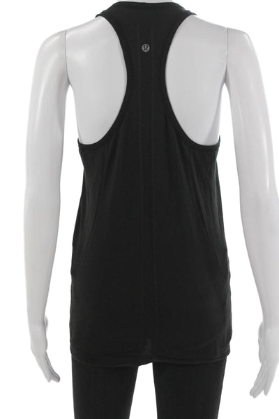 Lululemon Women Basic Black Tank Scoop Neck Geometric Polyester Size 8