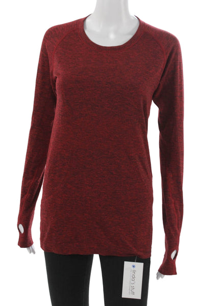Lululemon Womens Long Sleeves Pullover Tee Shirt Red Black Size 8