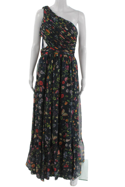 Mac Duggal Womens Multi-Color Floral One Shoulder Maxi Dress Zip Size 6