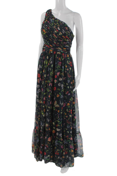Mac Duggal Womens Multi-Color Floral One Shoulder Maxi Dress Zip Size 6