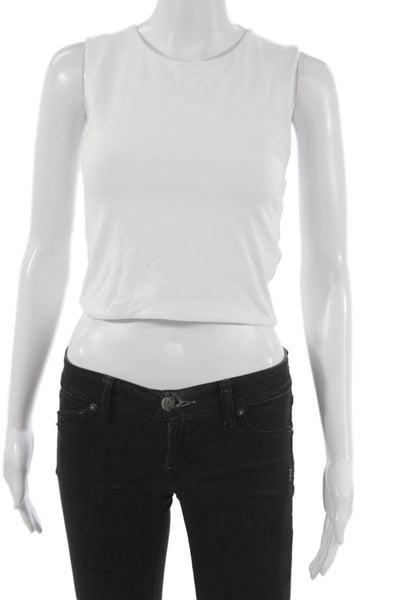 Babaton Women Cropped Tank White Nylon Round Neck Sleeveless Size M