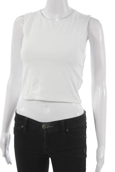 Babaton Women Cropped Tank White Nylon Round Neck Sleeveless Size M