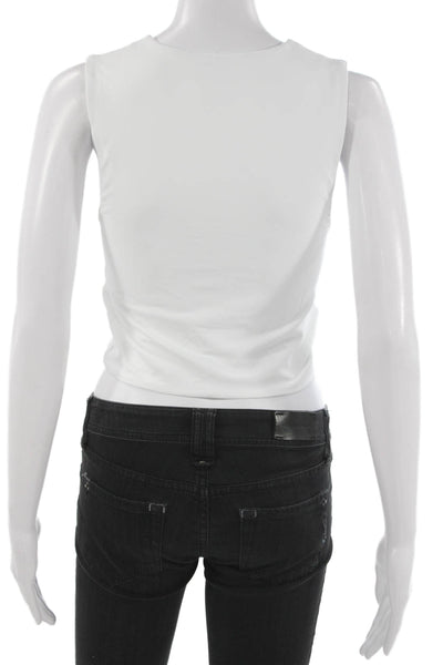 Babaton Women Cropped Tank White Nylon Round Neck Sleeveless Size M