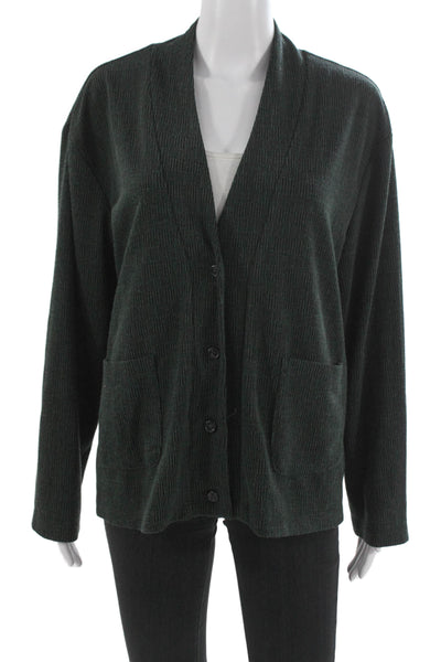 Line Women Cardigan Green Collared Button Long Sleeve Polyester Blend Size S