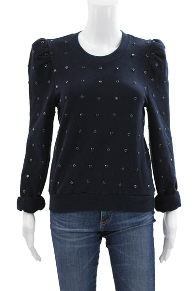 ALC Womens Pullover Cotton Crew Neck Solid Blue Long Sleeve Sweatshirt Size XS