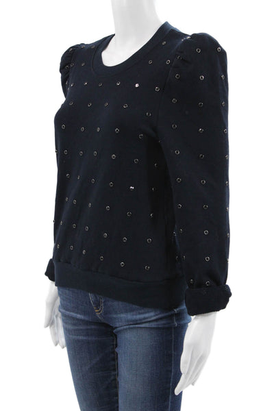 ALC Womens Pullover Cotton Crew Neck Solid Blue Long Sleeve Sweatshirt Size XS