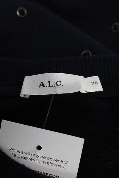 ALC Womens Pullover Cotton Crew Neck Solid Blue Long Sleeve Sweatshirt Size XS