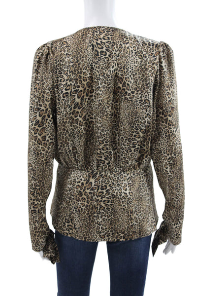 Ronny Kobo Women Wrap Blouse Brown Animal Print V-Neck Long Sleeve Size S