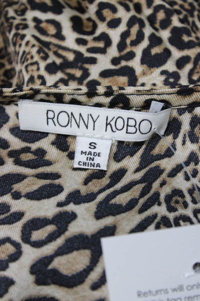 Ronny Kobo Women Wrap Blouse Brown Animal Print V-Neck Long Sleeve Size S