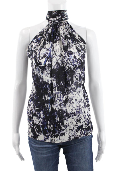 Ramy Brook Women Blouse Silk Halter Abstract Sleeveless Black Size XS