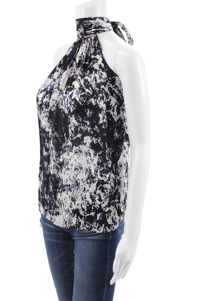 Ramy Brook Women Blouse Silk Halter Abstract Sleeveless Black Size XS