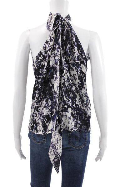Ramy Brook Women Blouse Silk Halter Abstract Sleeveless Black Size XS