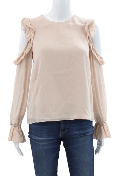 Intermix Womens Silk Round Neck Long Sleeve Button Blouse Beige Size 0
