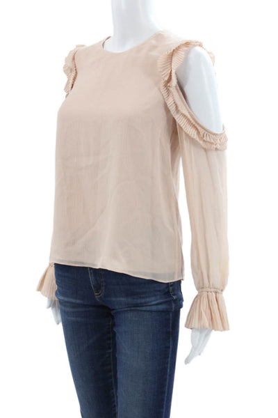 Intermix Womens Silk Round Neck Long Sleeve Button Blouse Beige Size 0