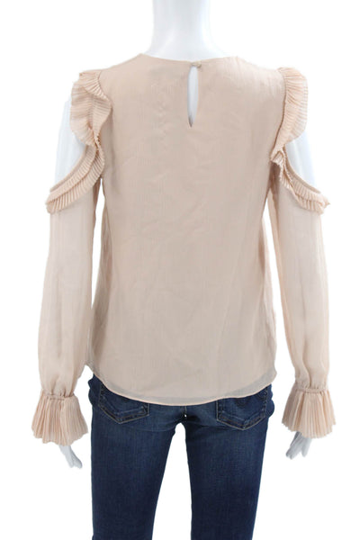Intermix Womens Silk Round Neck Long Sleeve Button Blouse Beige Size 0