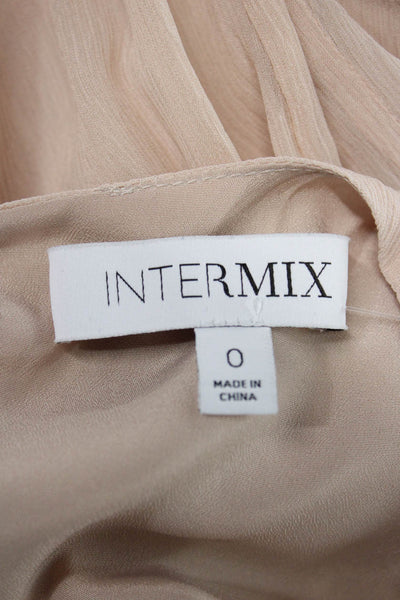 Intermix Womens Silk Round Neck Long Sleeve Button Blouse Beige Size 0
