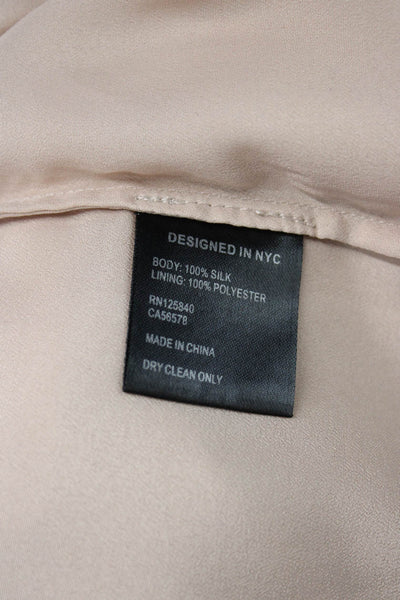 Intermix Womens Silk Round Neck Long Sleeve Button Blouse Beige Size 0