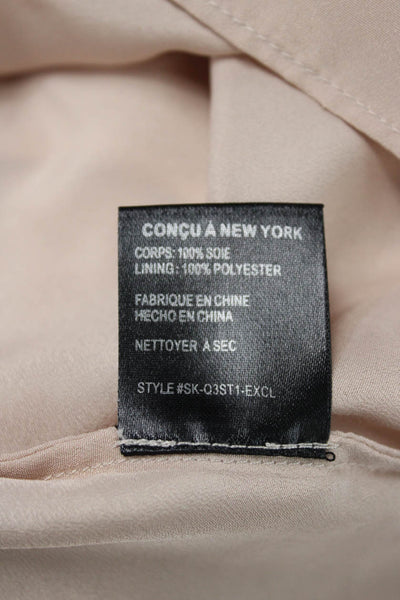 Intermix Womens Silk Round Neck Long Sleeve Button Blouse Beige Size 0