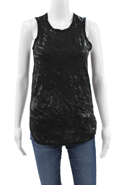 Rag & Bone Womens Black Geometric Viscose Round Neck Basic Tank Size XS